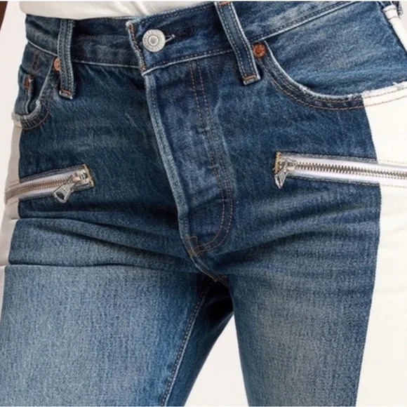 Levi's Premium | 5 Moto Colorblock Crop Buttonfly Jeans | 100% Cotton | Sz 29/28 - Picture 4 of 15